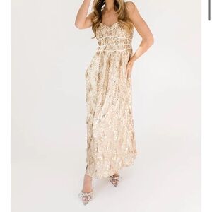 Floor length champagne Sequin Dress